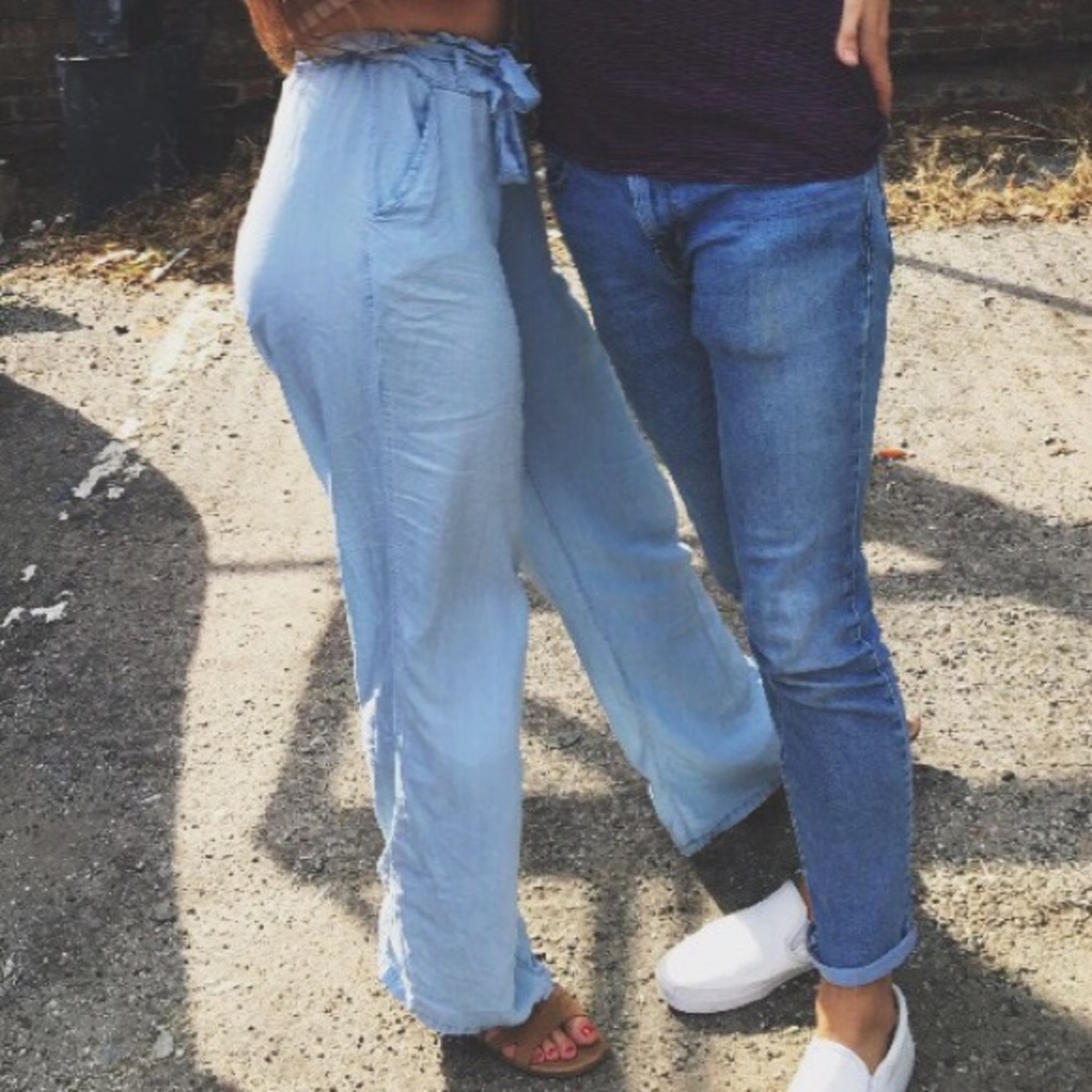 high waisted blue flowy pants